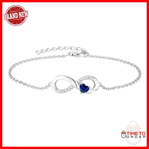Jewelry - Sterling Silver Adjustable Infinity Heart Bracelet with Angel Wings Birthstone